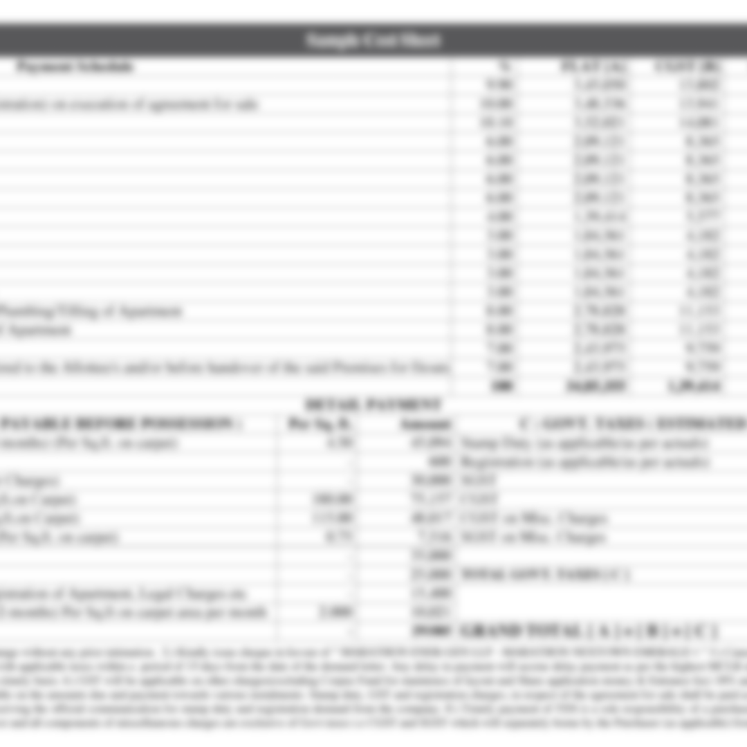 Cost Sheet